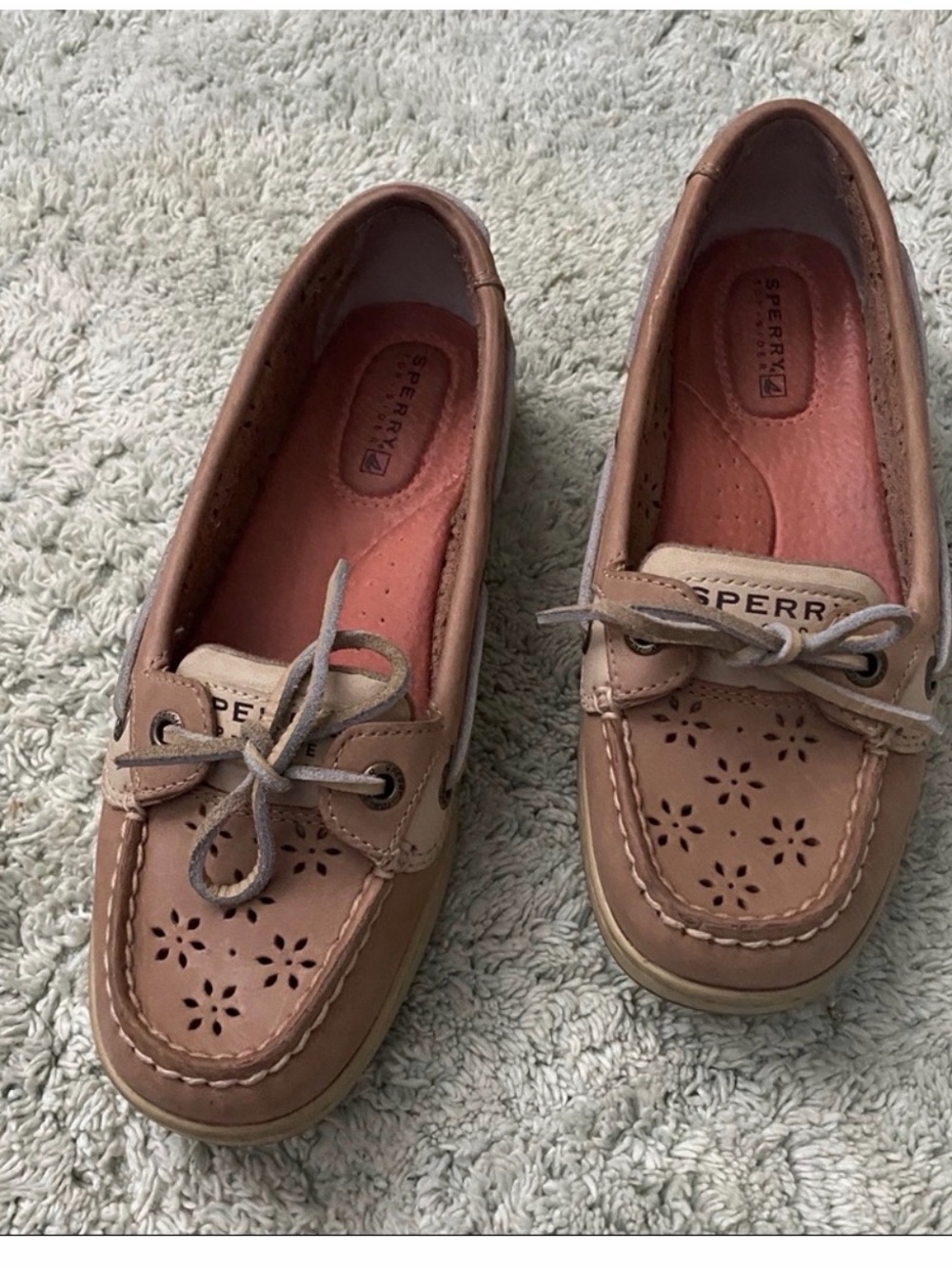 Sperry Women's Light Brown Perforated Leather Boat Loafers